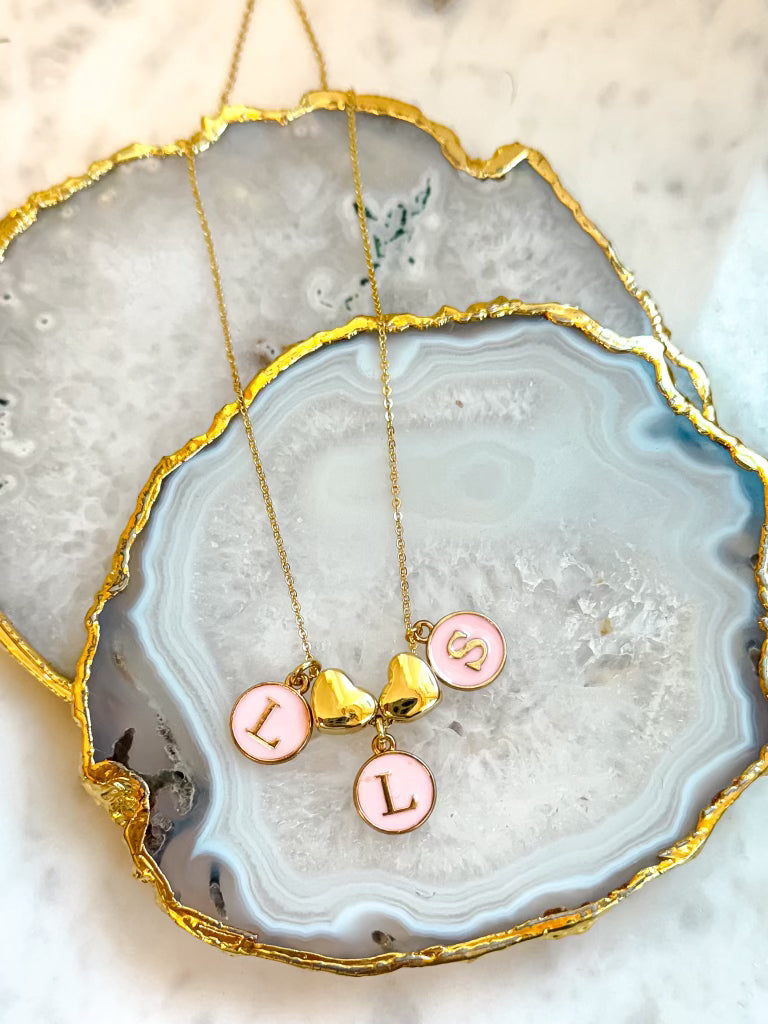 Pink LLS Gold Charm Necklace