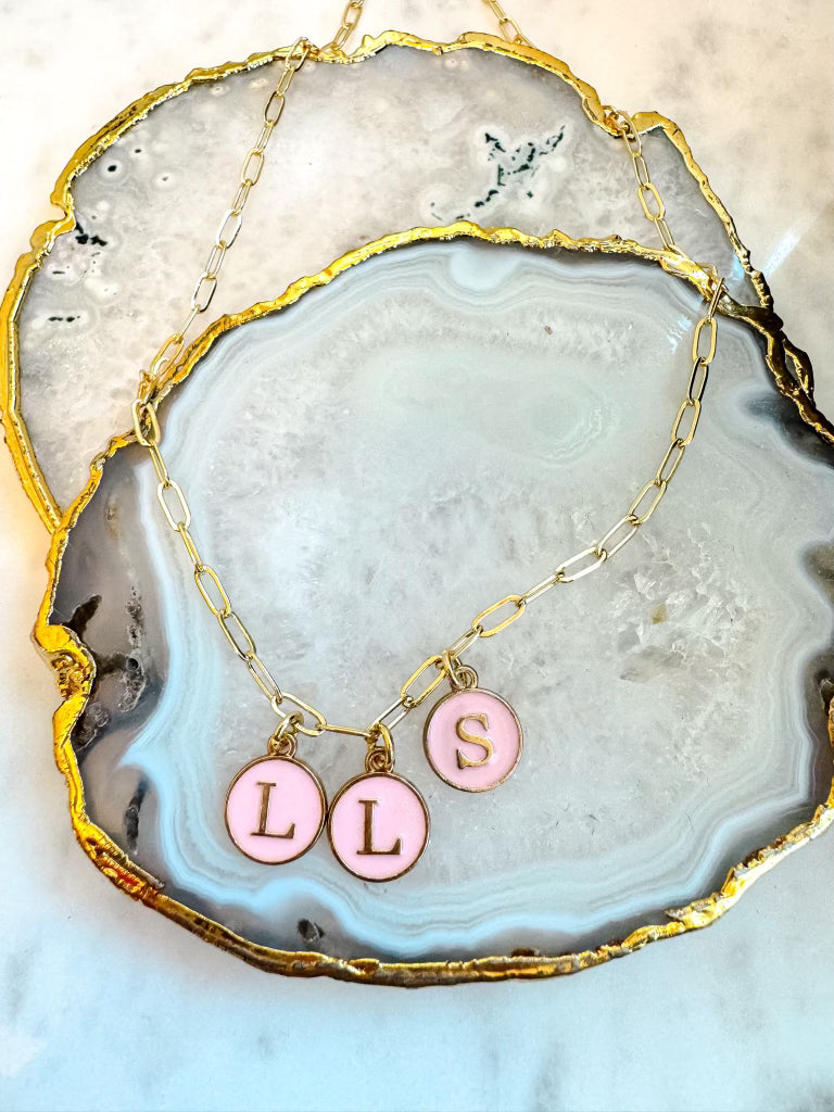 Pink LLS Gold Charm Necklace